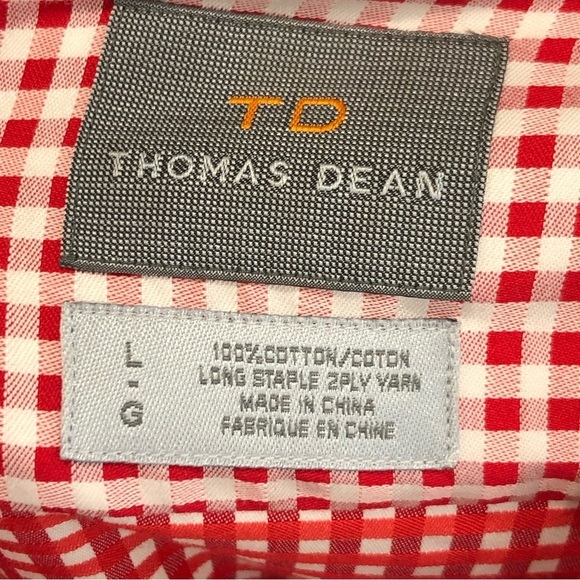 Thomas dean, red and white micro check button down shirt - Picture 4 of 9